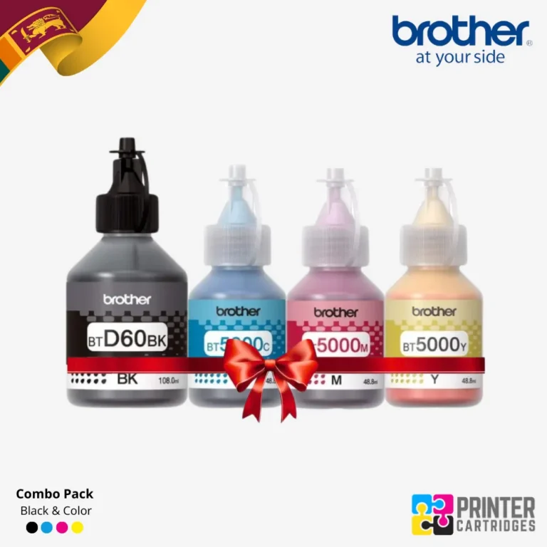 Brother BTD60BK Black & BT5000 Cyan, Magenta, Yellow Ink Bottle Combo Pack (PC712A)