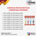 Canon GI-790 Ink Bottle Compatible Printers