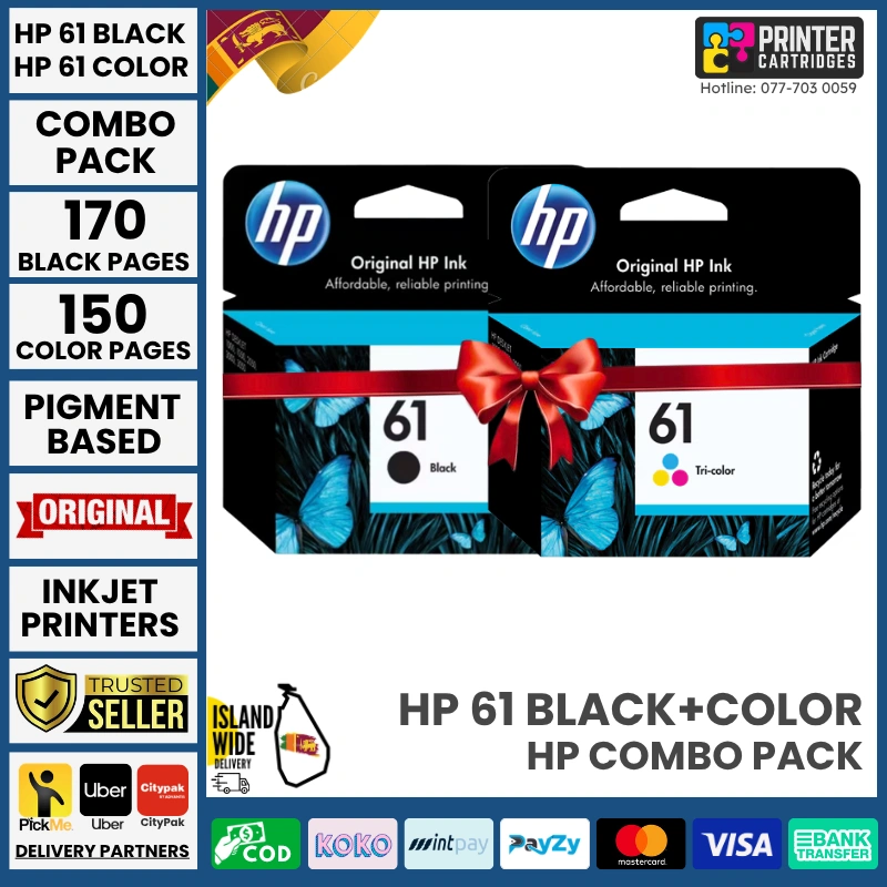 HP-61-Combo-PrinterCartridges-lk HP 61 Black, Tri-color Original Ink Cartridge Combo Pack