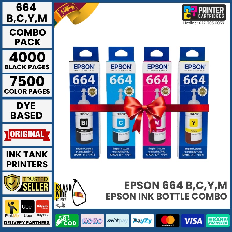 664 Epson 664 Black, Cyan, Magenta, Yellow Original Ink Bottles Combo