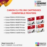 Canon CLI-751 Black, Cyan, Magenta, Yellow Ink Cartridges Compatible Printers