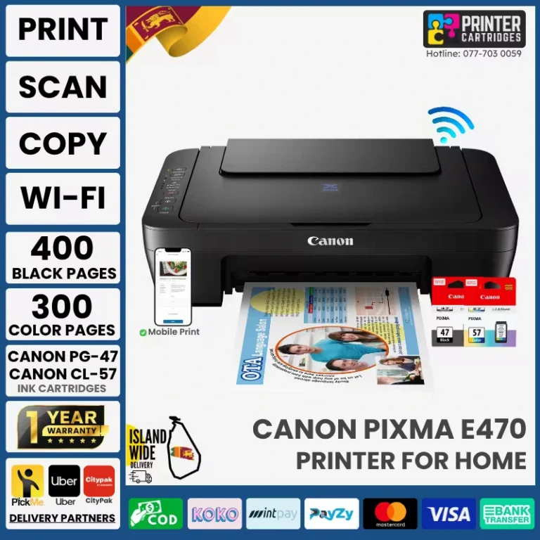 Canon PIXMA E470 All-in-One Wireless Color Printer for Home