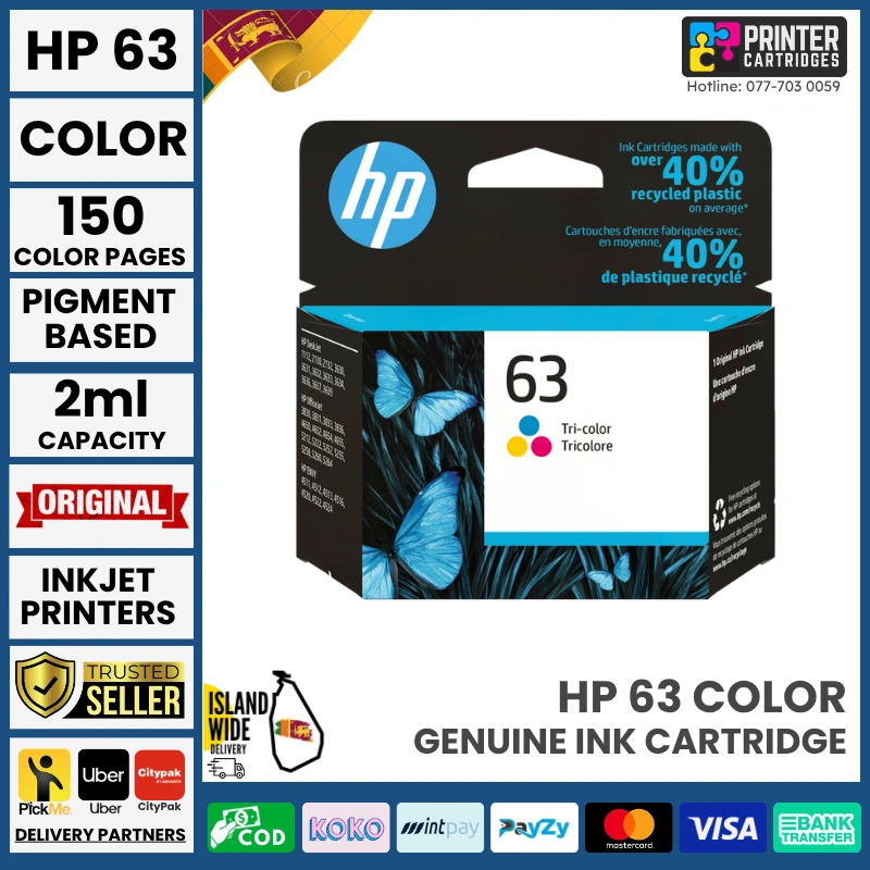 HP-63-Color-PrinterCartridges-lk HP 63 Tri-Color Original Ink Cartridge (F6U61AN)