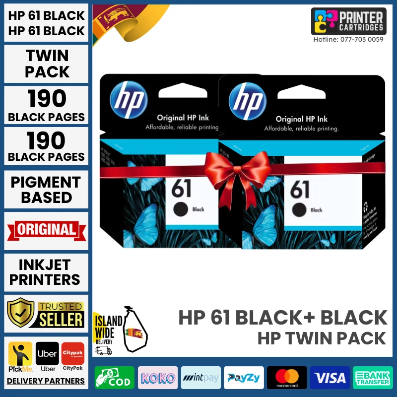 HP 61 Black Original Ink Cartridges Twin Pack (CZ073FN)
