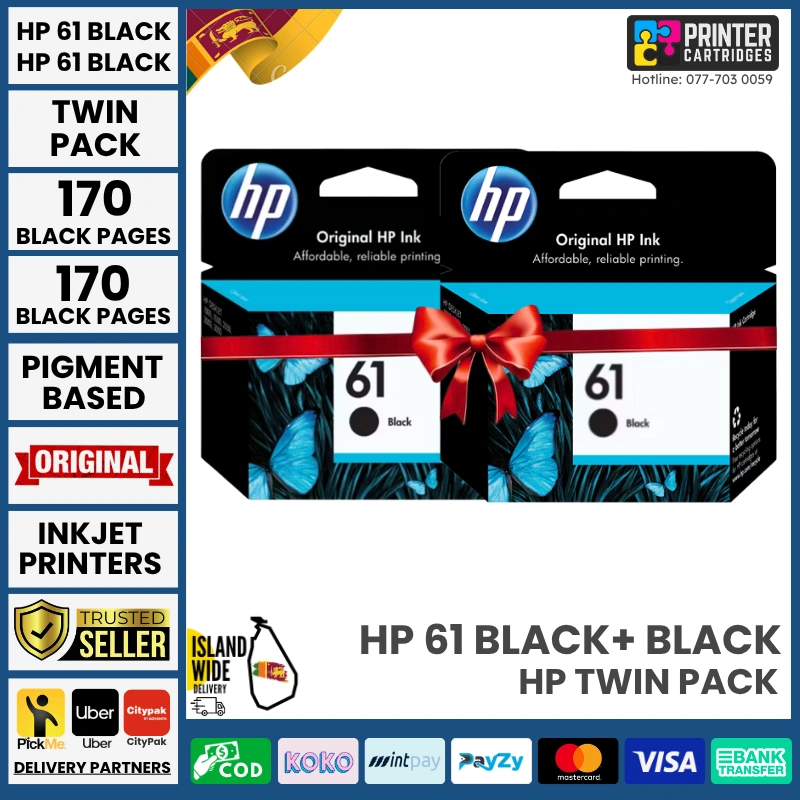 HP-61-Black-2-Pack-Printer-Cartridges-lk HP 61 Black Original Ink Cartridges Twin Pack (CZ073FN)