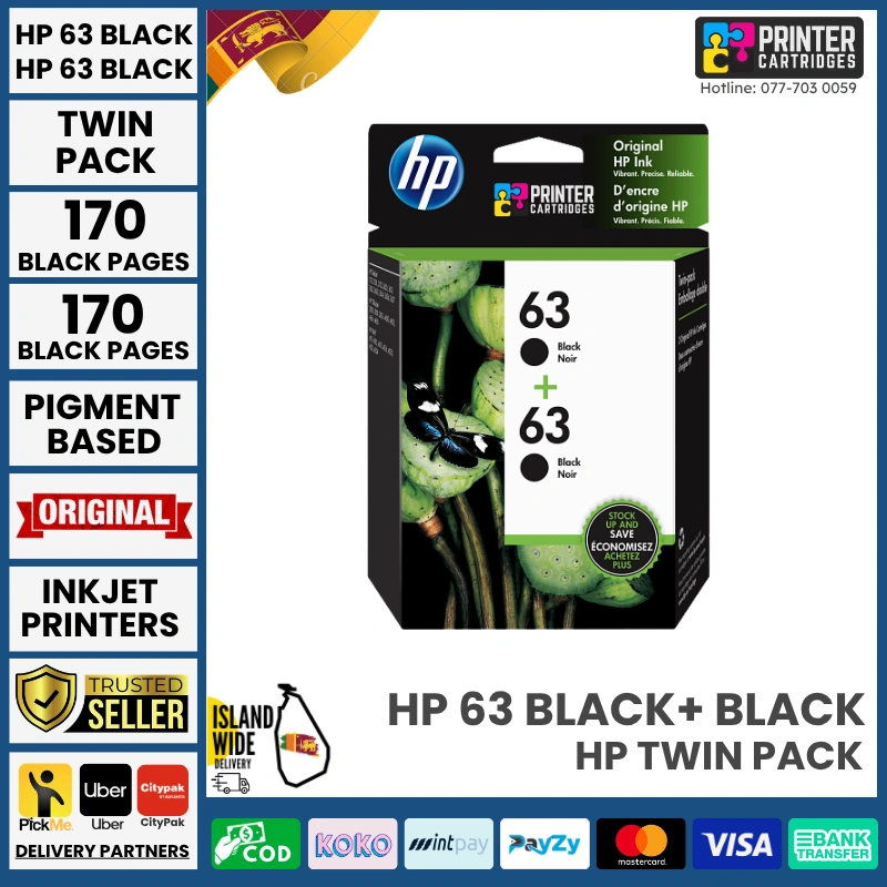 HP-63-Black-2-Pack-Printer-Cartridges-lk HP 63 Black Original Ink Cartridges Twin Pack (T0A53AN)