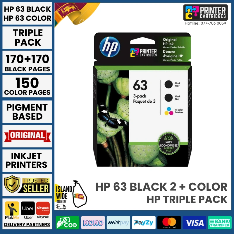 HP-63-Triple-Pack-Printer-Cartridges-lk HP 63 Black 2 + Tri Color 1 Original Ink Cartridges Triple Pack (1VW09AN)