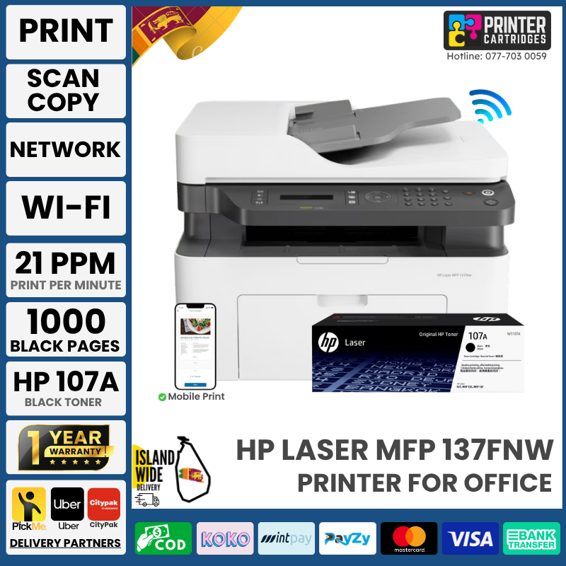 HP-Laser-MFP-137fnw-Printer-PrinterCartridges-lk HP Laser MFP 137fnw - Print, Copy, Scan, Fax - Black and white Printer