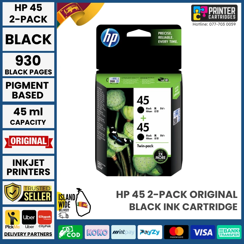 HP 45 2-pack Black Original Ink Cartridges (CC625AA)