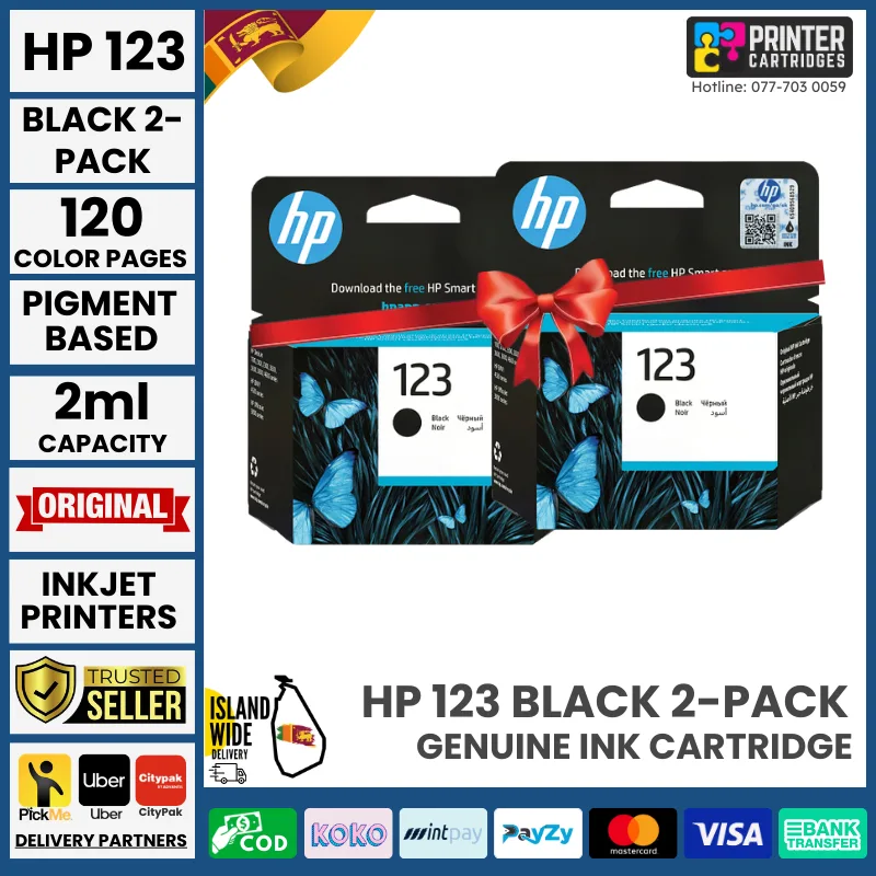 HP 123 Black - 2 Pack Original Ink Cartridge (F6V17AE2P)