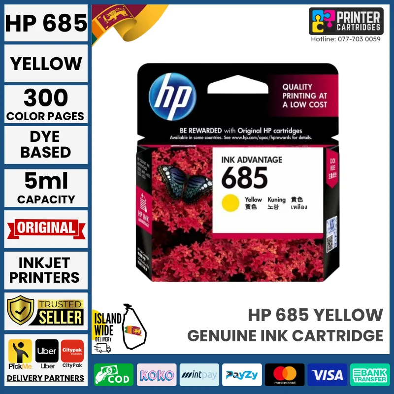 HP 685 Original Ink Advantage Cartridge (Yellow)