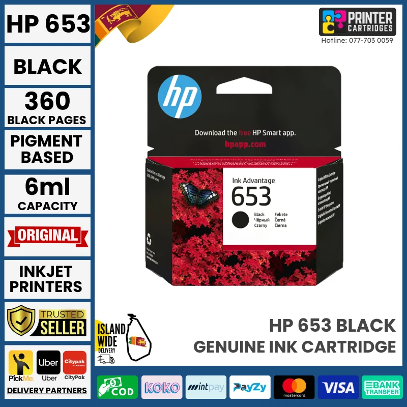 HP 653 Black Original Ink Advantage Cartridge