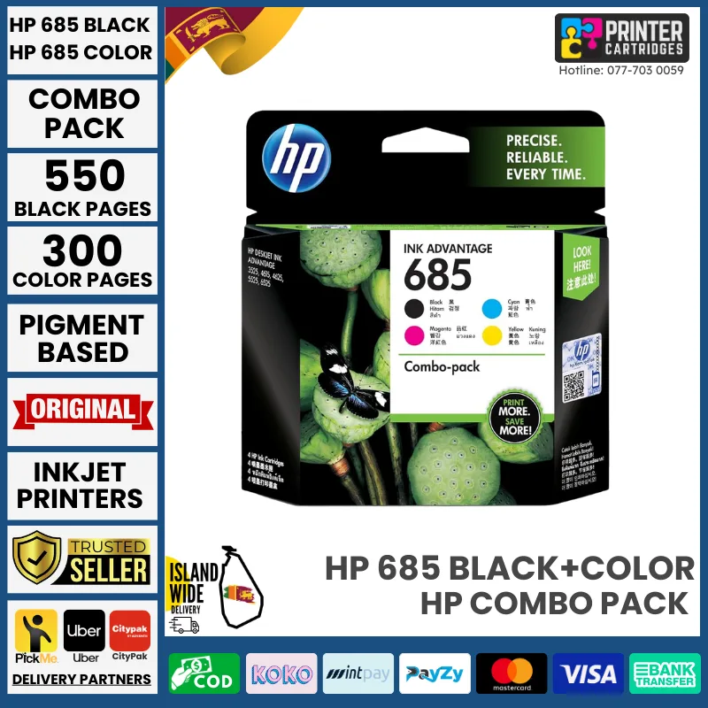 HP 685 Black/Cyan/Magenta/Yellow 4-pack Original Ink Cartridges
