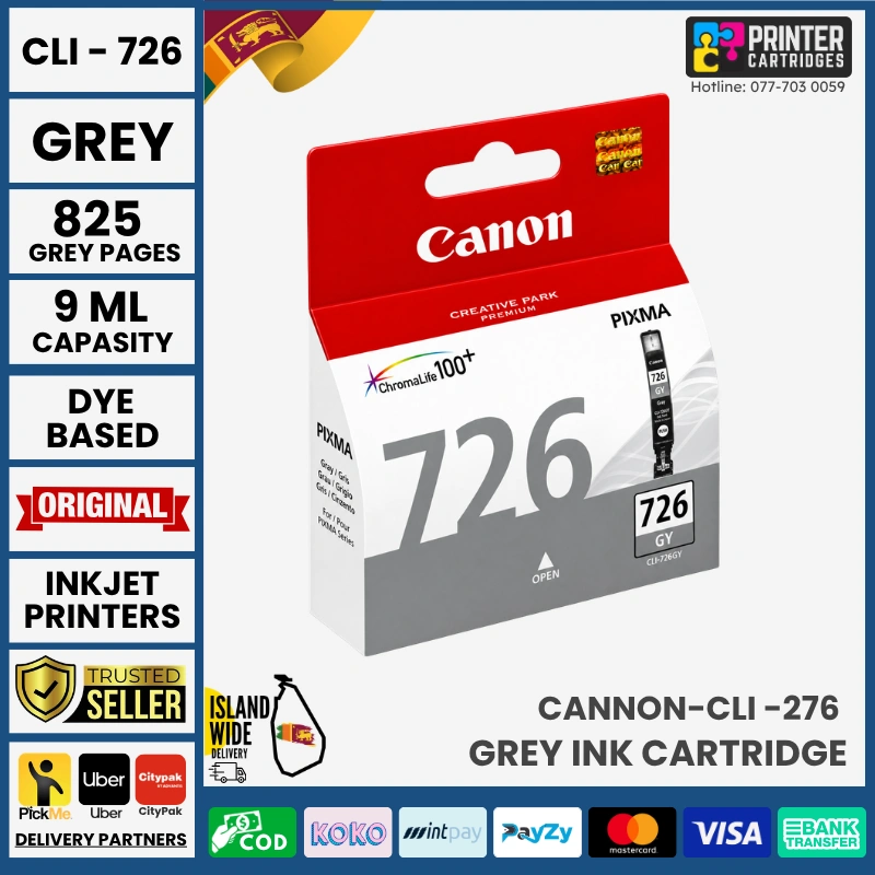 Canon-CLI-726-Grey-Original-Ink-Printercartridges.lk Canon CLI-726 Original Ink Cartridge (Grey )