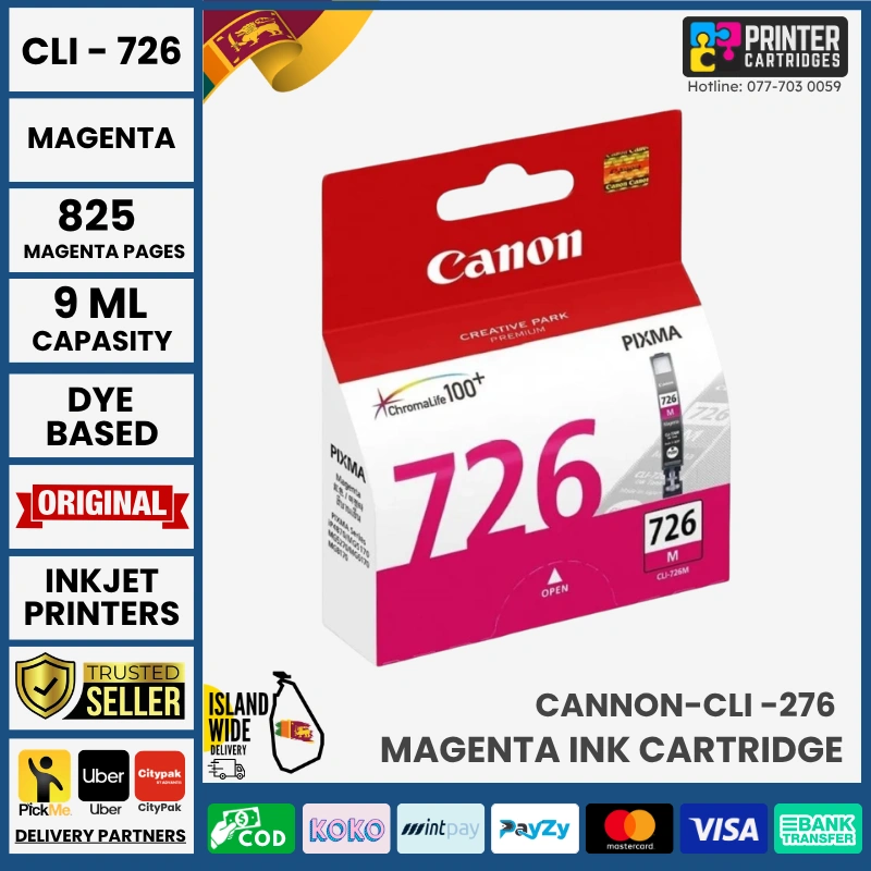 Canon-CLI-726-Magenta-Original-Ink-Printercartridges.lk Canon CLI-726 Original Ink Cartridge (Magenta)