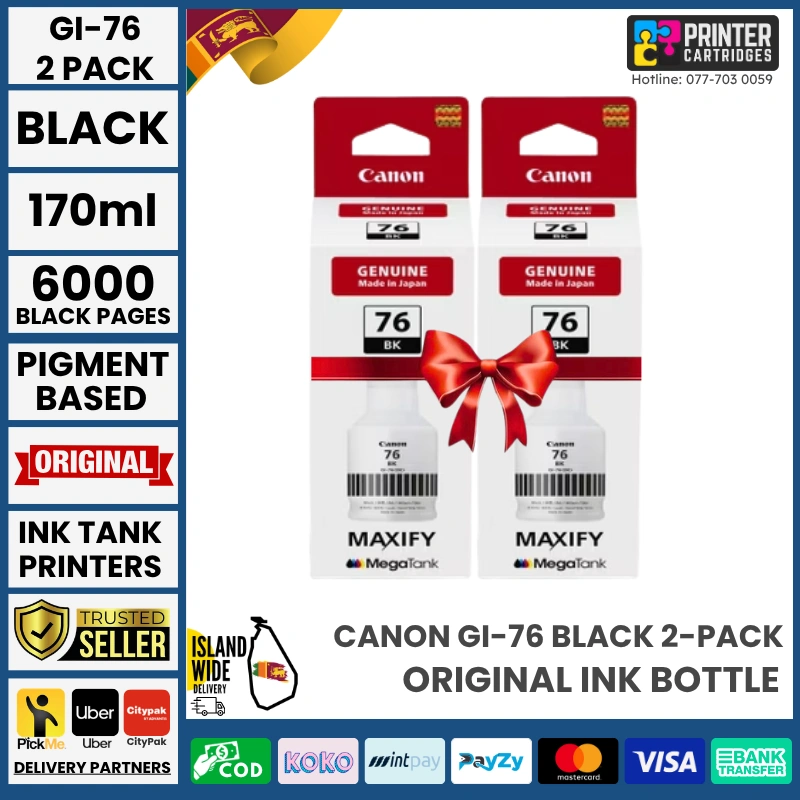 Canon-GI-76-Black-2-pack-Genuine-Ink-Bottle-Printer-Cartridges-lk Canon 76 Black - 2 Pack Original Ink Bottle Black