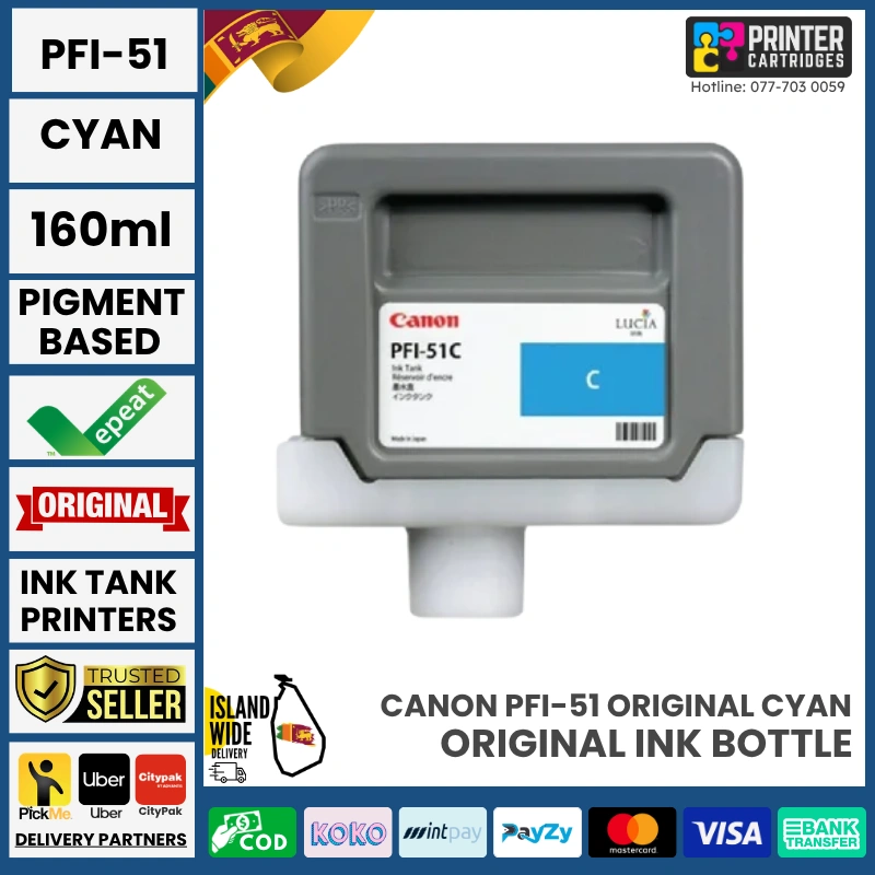 Canon-PFI-51-Cyan-Original-160ml-Printercartridges.lk Canon PFI-51 Original (Cyan, 160ml)