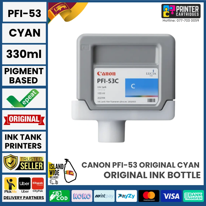 Canon-PFI-53-Cyan-Original-330ml-Printercartridges.lk Canon PFI-53 Original (Cyan, 330ml)