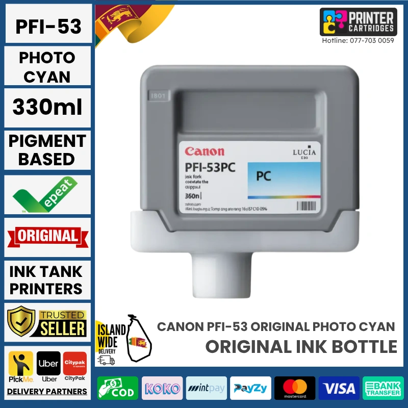 Canon-PFI-53-Photo-Cyan-Original-330ml-Printercartridges.lk Canon PFI-53 Original (Photo Cyan, 330ml)