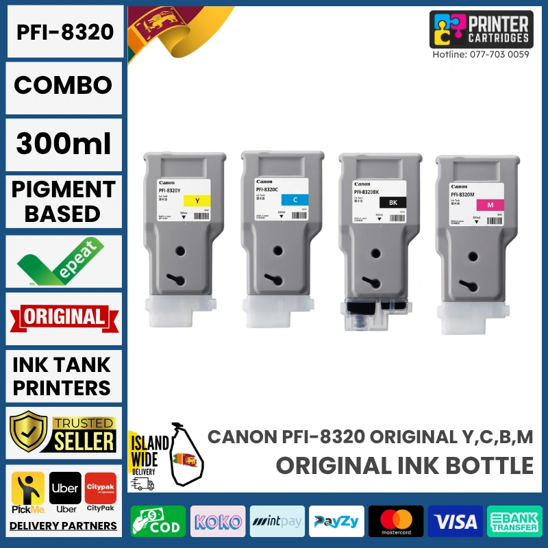 Canon-PFI-8320-MBK-Y-C-B-M Original-300ml-PrinterCartridges.lk Canon PFI-8320 Original - MBK - Y - C - B - M - 300ml