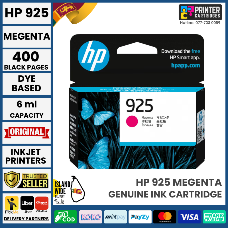 HP-925-Magenta-Original-Ink-Cartridge-4K0V8PE HP 925 Original Ink Cartridge (Magenta)