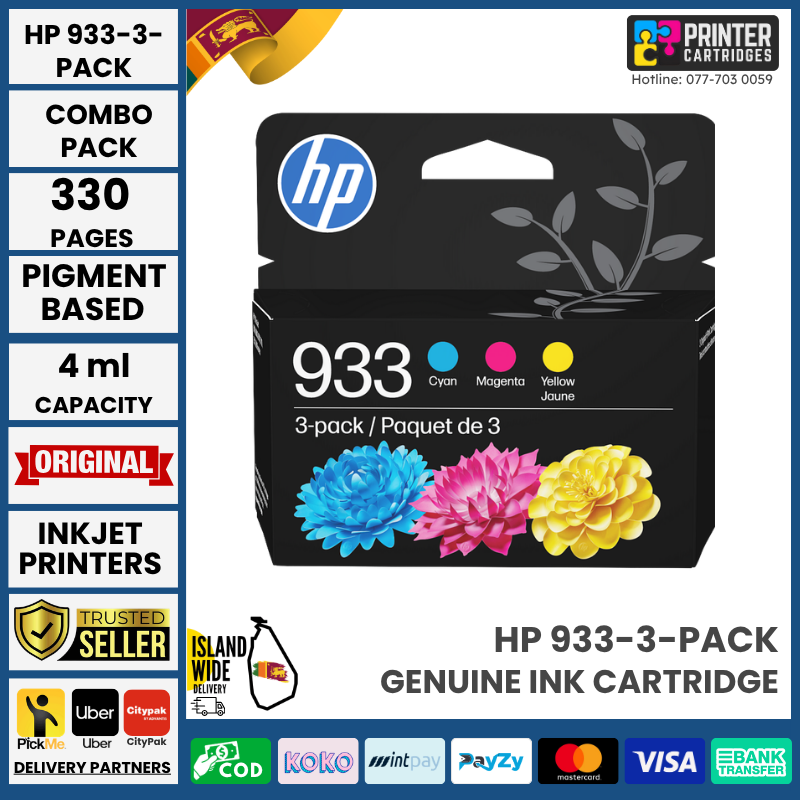 HP-933-3-pack-Cyan-Magenta-Yellow-Original-Ink-Cartridges-N9H56FN HP 933 3-Pack Original Ink Cartridges (Cyan / Magenta / Yellow)