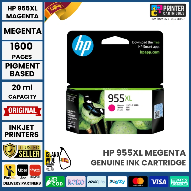 HP-955XL-High-Yield-Magenta-Original Ink Cartridge-L0S66AA HP 955XL High Yield Original Ink Cartridge (Magenta)
