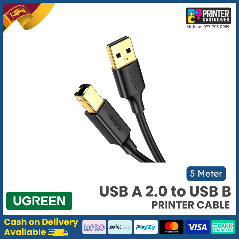 UGREEN-5-Meter-USB-A-2.0-to-USB-B-Printer-Cable–US135-10352-PrinterCartridges.lk UGREEN 5 Meter USB A 2.0 to USB B Printer Cable