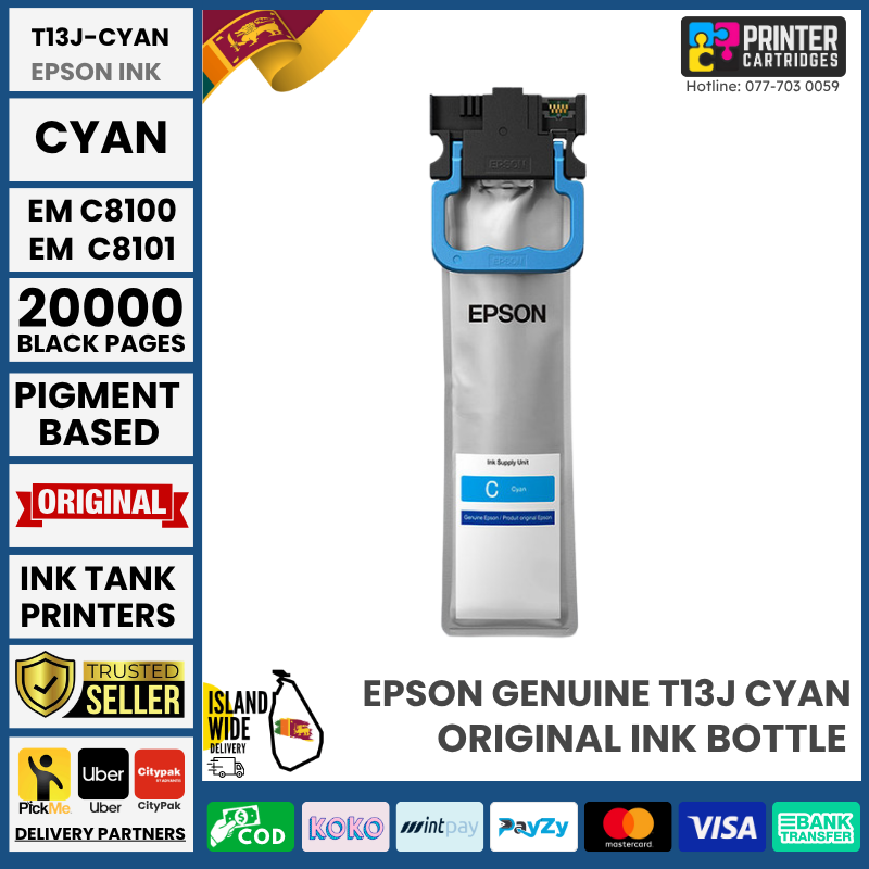 Epson-Genuine-T13J-Cyan-Ink-Pack-for-EM-C8100-EM-C8101-Printercartridges.lk Epson Genuine T13J Cyan Ink Pack