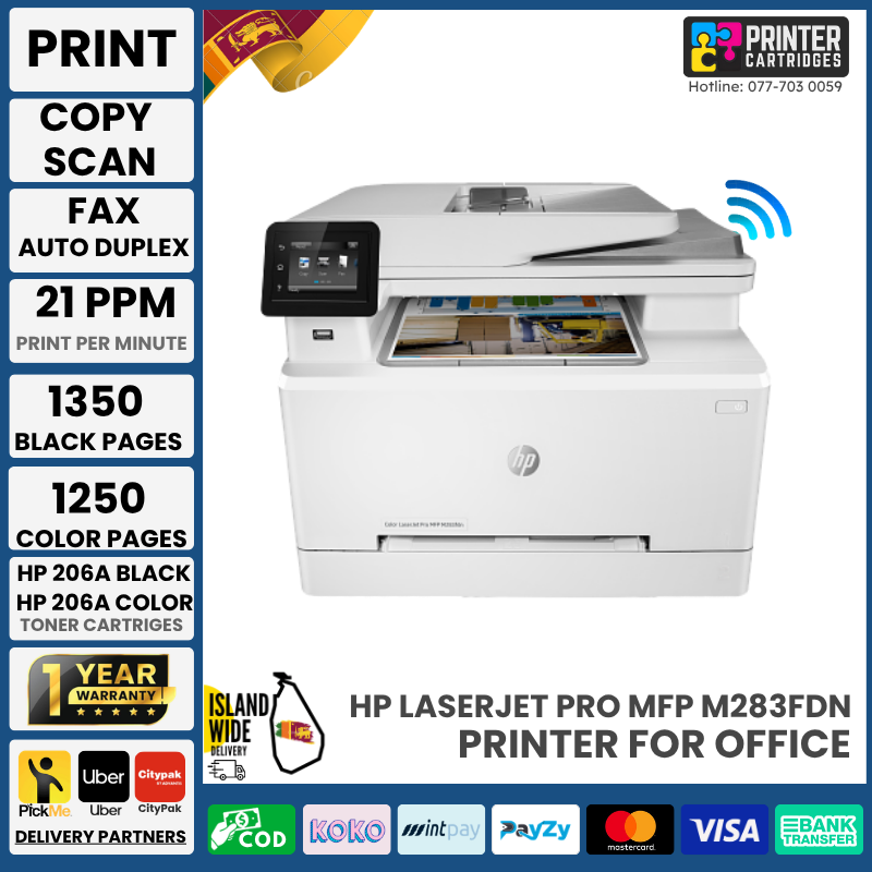 HP-Color-LaserJet-Pro-MFP-M283fdn-printercartridges.lk P Color LaserJet Pro MFP M283fdn Multifunction Printer (Print, Copy, Scan, Fax)