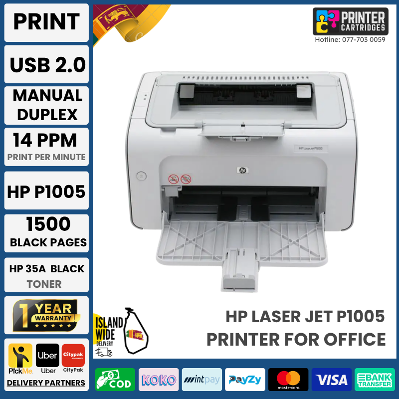HP-LaserJet-P1005-Printer-Printercartridges.lk HP LaserJet P1005 Monochrome Laser Printer (Print)