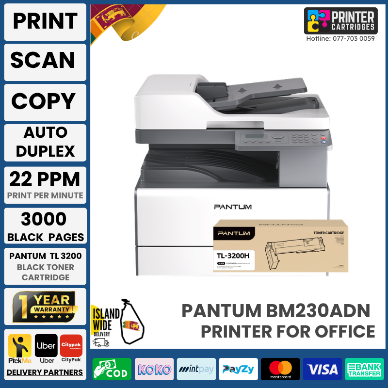 Pantum-BM230ADN-Mono-multifunction-printercartridges.lk Pantum BM230ADN Monochrome Laser Multifunction Printer (Print, Copy, Scan)