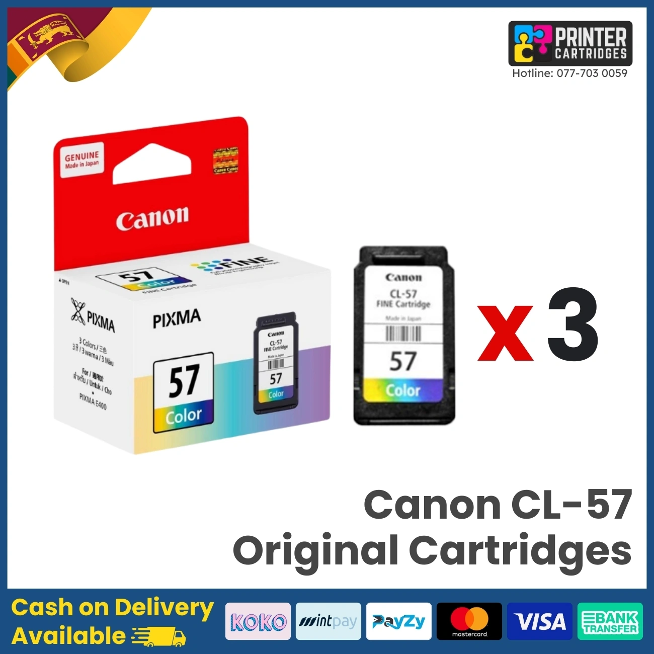 57 3 Canon CL-57 x 3 Pack Original Ink Cartridge (Color)