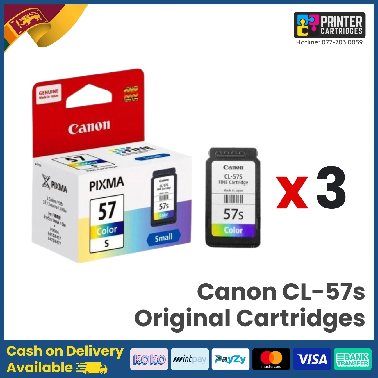 57s 3 Canon CL-57s x 3 Pack Original Ink Cartridge (Color)