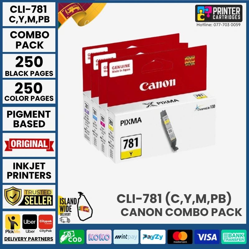 Canon-CLI-781- 4 pack Combo-Printercartridges-lk Canon CLI-781 4-pack Cyan/Magenta/Yellow/Photo Blue Original Ink Cartridges