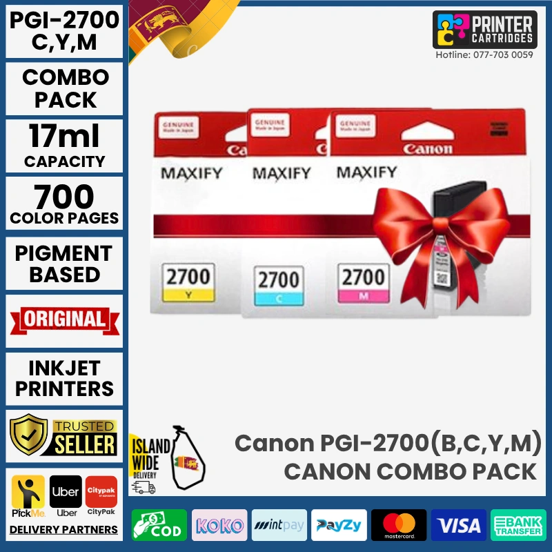 Canon-PGI-2700- 3 pack Combo-Printercartridges-lk Canon PGI-2700 3-pack Cyan/Magenta/Yellow Original Ink Cartridges
