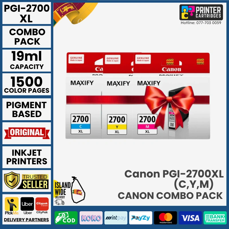 Canon-PGI-2700-XL- 3 pack Combo-Printercartridges-lk Canon PGI-2700XL 3-pack Cyan/Magenta/Yellow Original Ink Cartridges