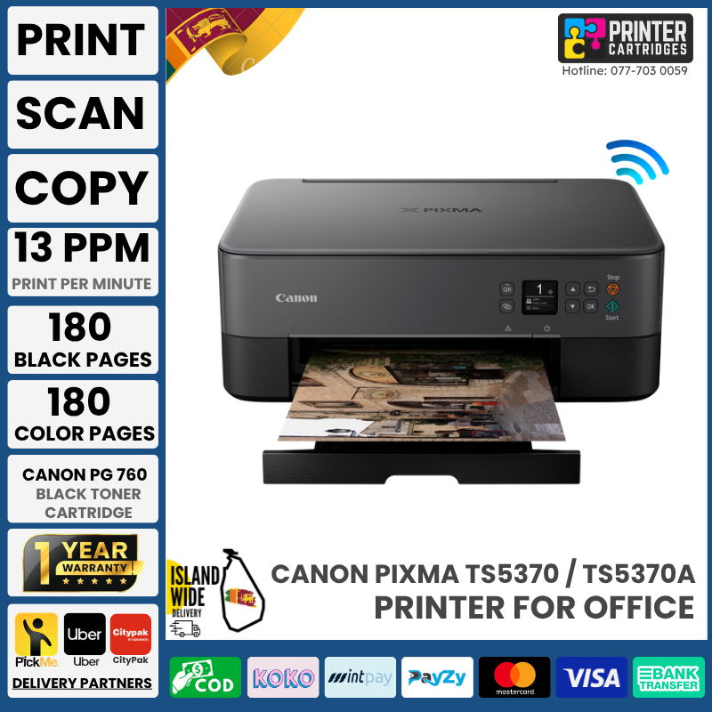 Canon PIXMA TS5370 _ TS5370a Compact Wireless Photo All-In-One with 1.44_ OLED-printercartridges.lk Canon PIXMA TS5370 / TS5370a Compact Wireless Photo All-in-One Printer (Print, Copy, Scan, Wi-Fi, Auto Duplex)