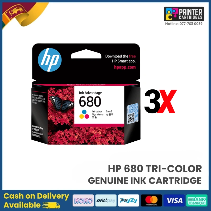 HP 680 Tri-Color- 3 Pack Original Ink Advantage Cartridge