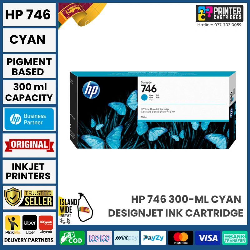 HP 746 300-ml Cyan DesignJet Ink Cartridge HP 746 300-ml Cyan DesignJet Ink Cartridge