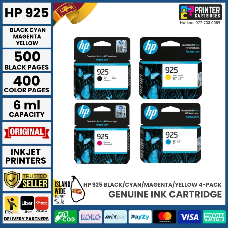 HP-925-Magenta-Original-Ink-Cartridge-4K0V8PE HP 925 Black/Cyan/Magenta/Yellow 4-pack Original Ink Cartridges