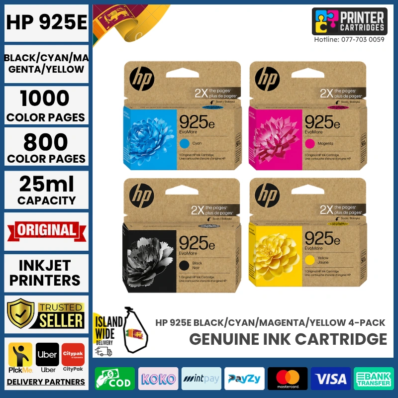 HP-925e-EvoMore-Magenta-Original-Ink-Cartridge-4K0W1PA (1) HP 925e Black/Cyan/Magenta/Yellow 4-pack Original Ink Cartridges