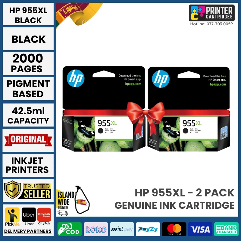 HP-955XL- Black 2 Pack High-Yield-Black-Original-Ink-Cartridge-Black-L0S72AA HP 955XL - 2 Pack Original Ink Advantage Cartridge
