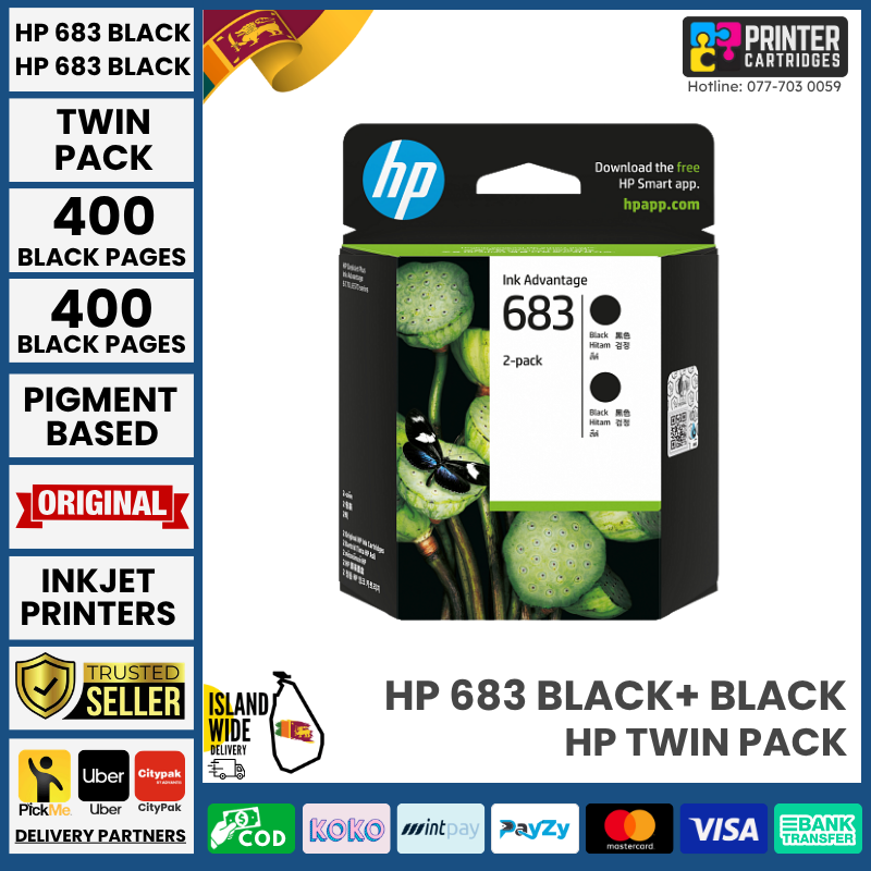 HP-683-Black-2-Pack-Printer-Cartridges-lk HP 683 Black - 2 Pack Original Ink Advantage Cartridge